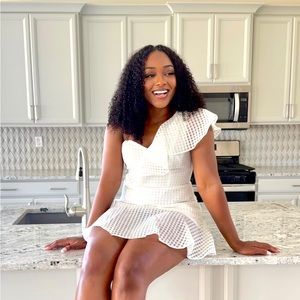 Ruffled Shoulder White Dress